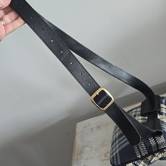 Clare V Plaid Fanny Pack In Navy/Cream - Picture 10 of 13